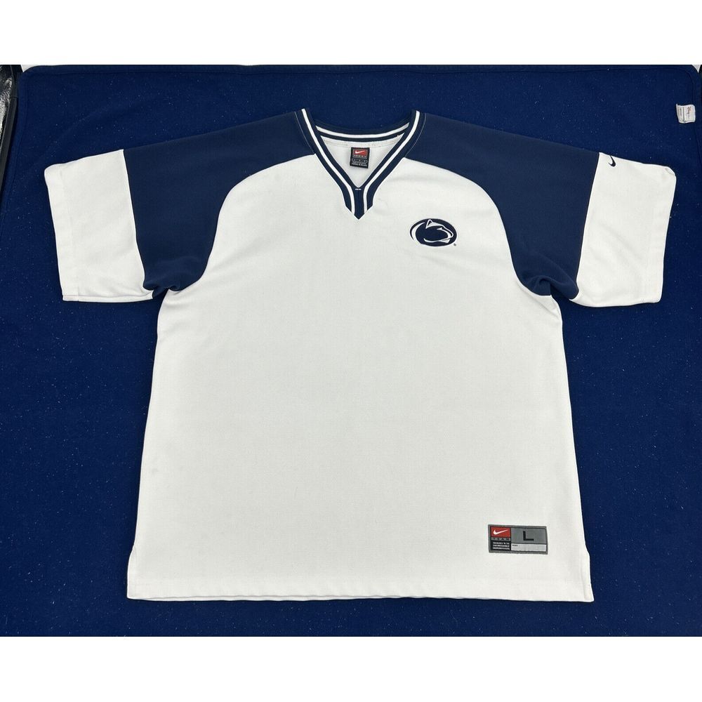 Penn State Nittany Lions Shirt Men's L White‎ Blue Nike Team Short Sleeve V-Neck